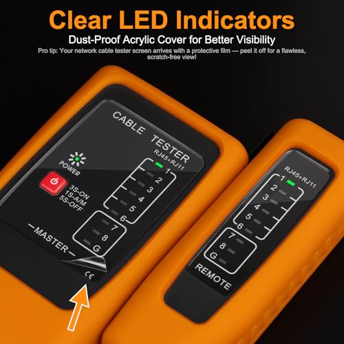 Image of Brileine Network Cable Tester and Ethernet Tester with POE Detection, 300m Remote RJ45 Tester for Cat5 /Cat6 Cable, Automatically Checks Continuity, Open, Short, Crossover (Battery Not Included)