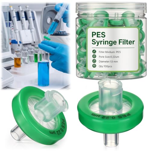 Huwena 100 Pcs PES Syringe Filters for Lab, 13mm, 0.22um