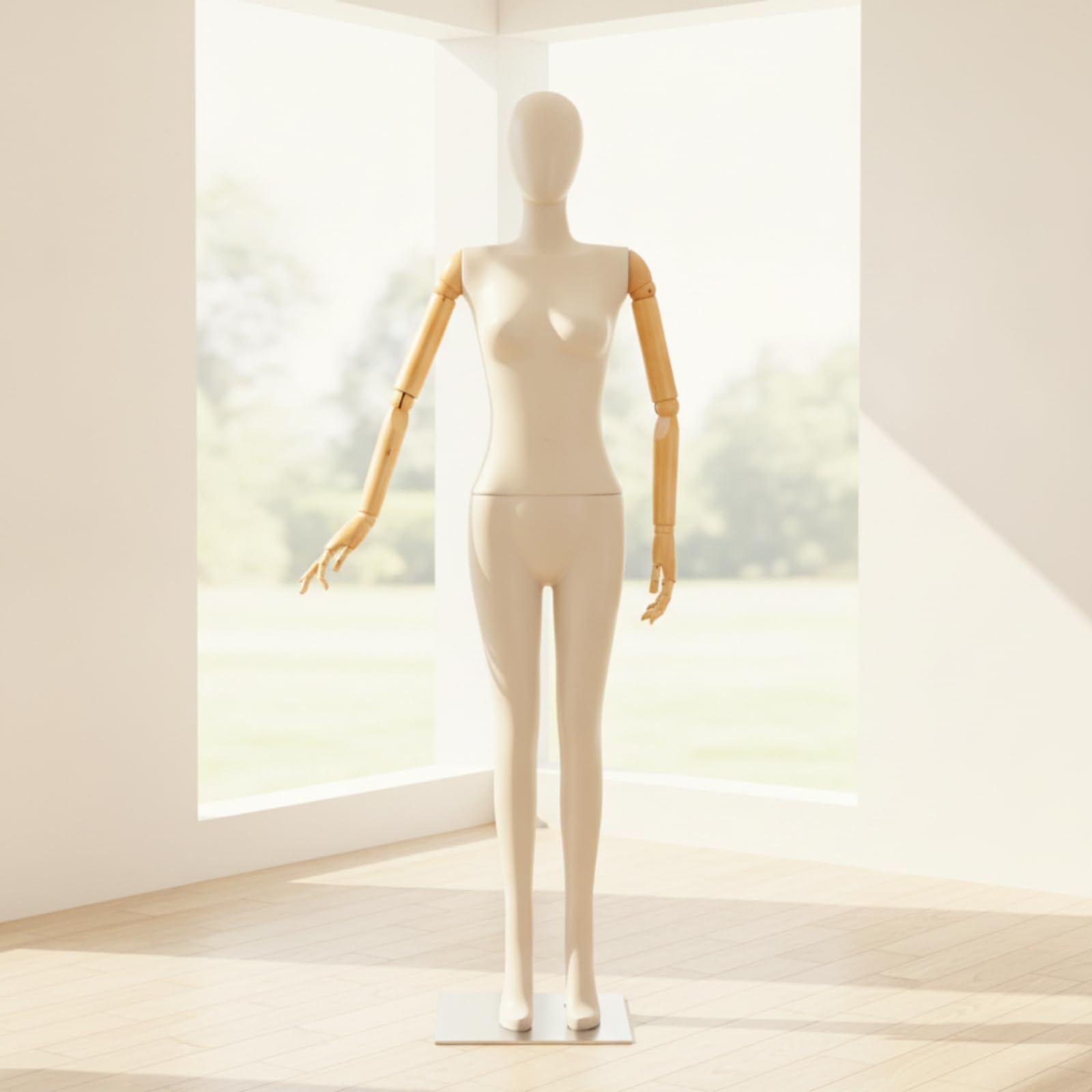 Schaufensterpuppe mit Standplatte verstellbar Gliederpuppe mit Gelenken flexibel Schaufensterfigur Standfuß für , Koreanischer Stil, Flache Schulter, Flache Brust, Aufrecht