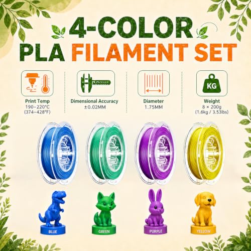 Image of AOSEED PLA Filament Set 1.75mm (±0.02mm), 4-Pack, 200 g (0.44 lb) per Spool