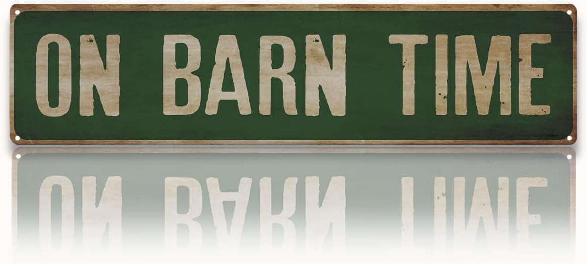 Duetom A8 Farmhouse Aluminum Sign, On Barn Time Sign, Funny Rustic Signs For Barn, Decorative Metal Tin Signs For Outdoor, Home Decor, Horse Barns Decor, Aluminum Wall Plaque, Farmer Gift 4X16 Inch