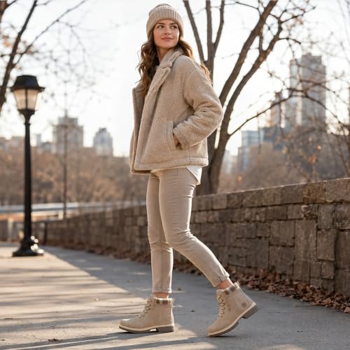 Image of ANJOUFEMME Outdoor Hiking Boots for Women Waterproof - Womens Ankle Boots Lightweight Snow Winter Boots for Trekking Walking