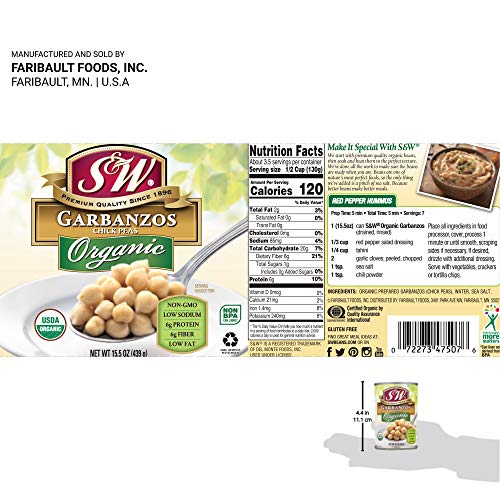S & W, Organic Garbanzo Beans (Pack Of 12), Chickpeas, Vegan, Non-GMO, Gluten-Free, Sourced & Canned In The U.S.A