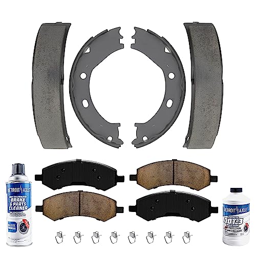 Image of Detroit Axle - Brake Kit for 2006 2008 Dodge Ram 1500, 2007-2009 Durango Chrysler Aspen, Front Ceramic Brake Pads w /Hardware Rear Semi-metallic Brake Shoes Replacement
