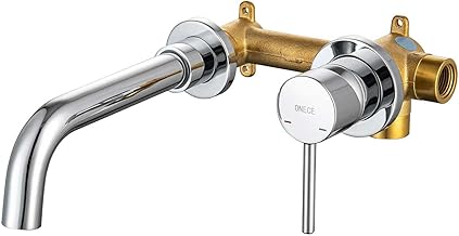 ONECE Rubinetto Bagno Lavabo a Muro, Miscelatore Incorporato in Ottone, Rubinetti Monocomando Nascosto Girevole a 360°, Aeratore Rimovibile, Cromato