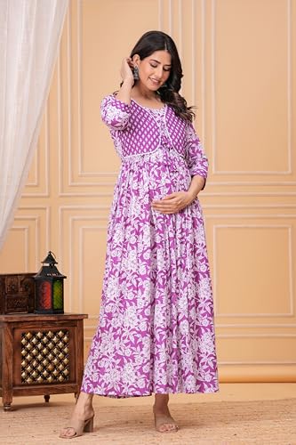 Image of Dhruvi Women's Rayon Anarkali Maternity Dress & Feeding Kurti with Zippers