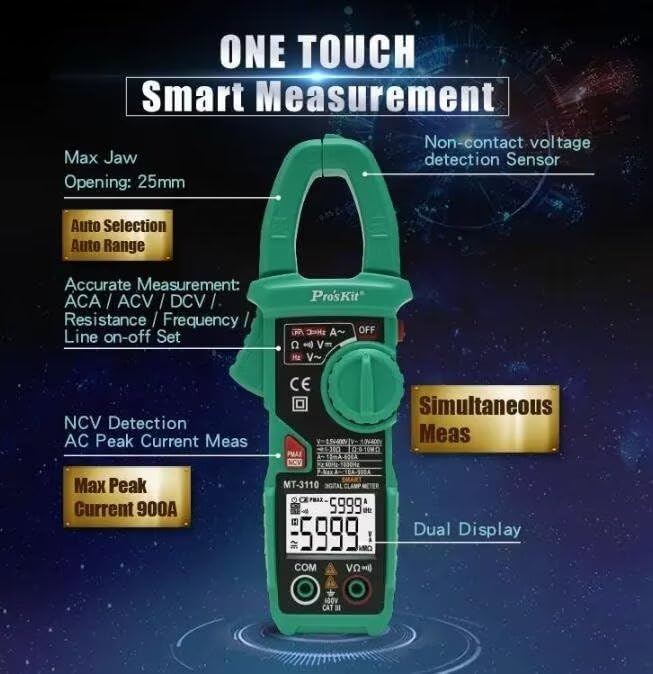 Miniatura 3 de Proskit MT-3110 Medidor de abrazadera digital de alta precisión Multímetro digital amperímetro AC y DC medidor universal