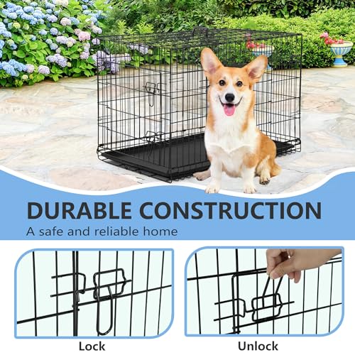 FDW 30 inch Dog Crate Dog Kennel Cage with Double Door Folding Metal Wire Dog Cage with Removable Tray&Divider Panel,Pet Crate for Medium Dogs,Black - Image 4