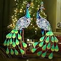 Kircust Solar Metal Peacock Statues - Set of 2 Weatherproof Outdoor Decor with Solar Lights for Garden, Yard, or Patio - Elegant Peacock Gifts