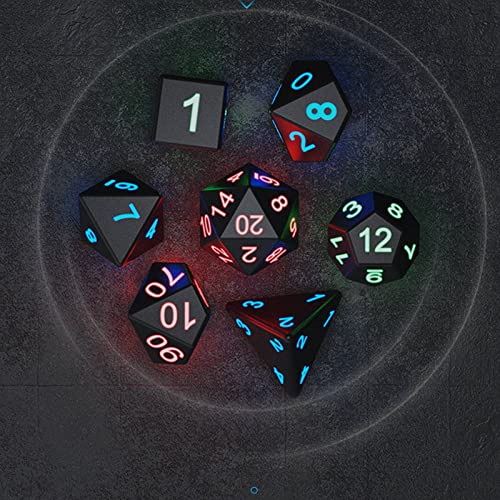 Folanda DND Dice Rechargeable with Charging Box, 7 PCS LED Light Up, Electronic Dices, Dungeons and Dragons, Polyhedral Sets for Tabletop Games D & MTG Pathfinder, RPG Glowing