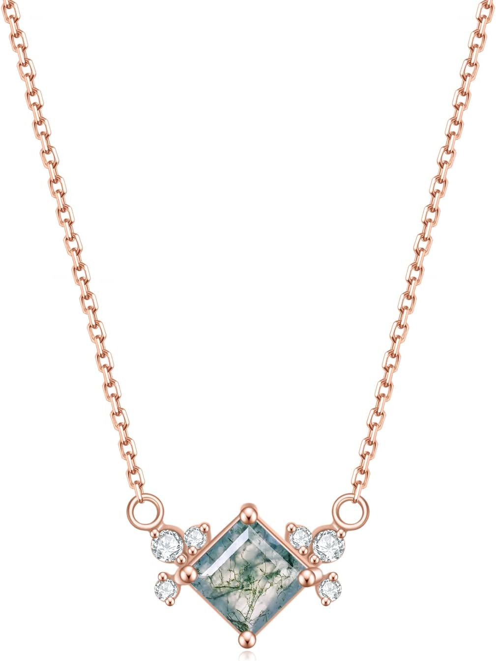 Gem's Beauty Moss Agate Jewelry Green Moss Agate Pendant Necklace in 925 Sterling Silver Women's 14K Rose Gold Necklaces