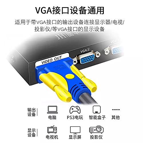 Connectors VGA Male to VGA Male Video Cable Duble VGA 3+6 1080P HD Cable Laptop Connection Monitor Desktop Host Video Projector Extension - (Cable Length: 5M, Color: 1080P Black)