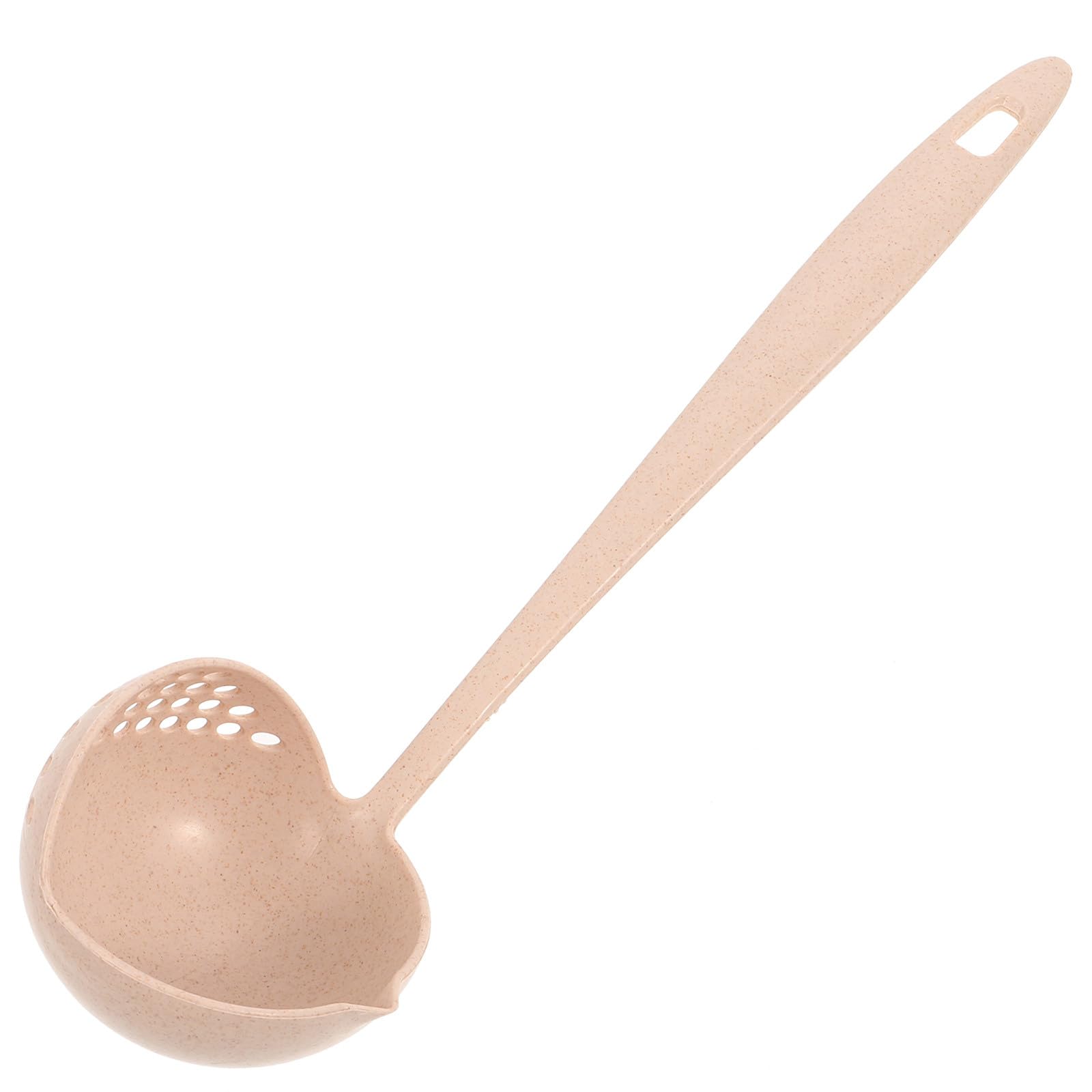 HANABASS 2-in-1 Silicone Soup Ladle with Strainer - Heat-Resistant Cooking Spoon for Separating Liquids/Solids, Beige Kitchenware (Plastic Handle, Pan Filter Tool)