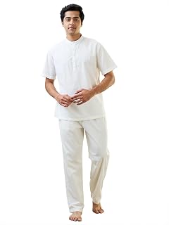 SleepZ by Raymond Men Comfort Fit Solid Pattern Pure Cotton Mandrin Collar Kurta Price In India