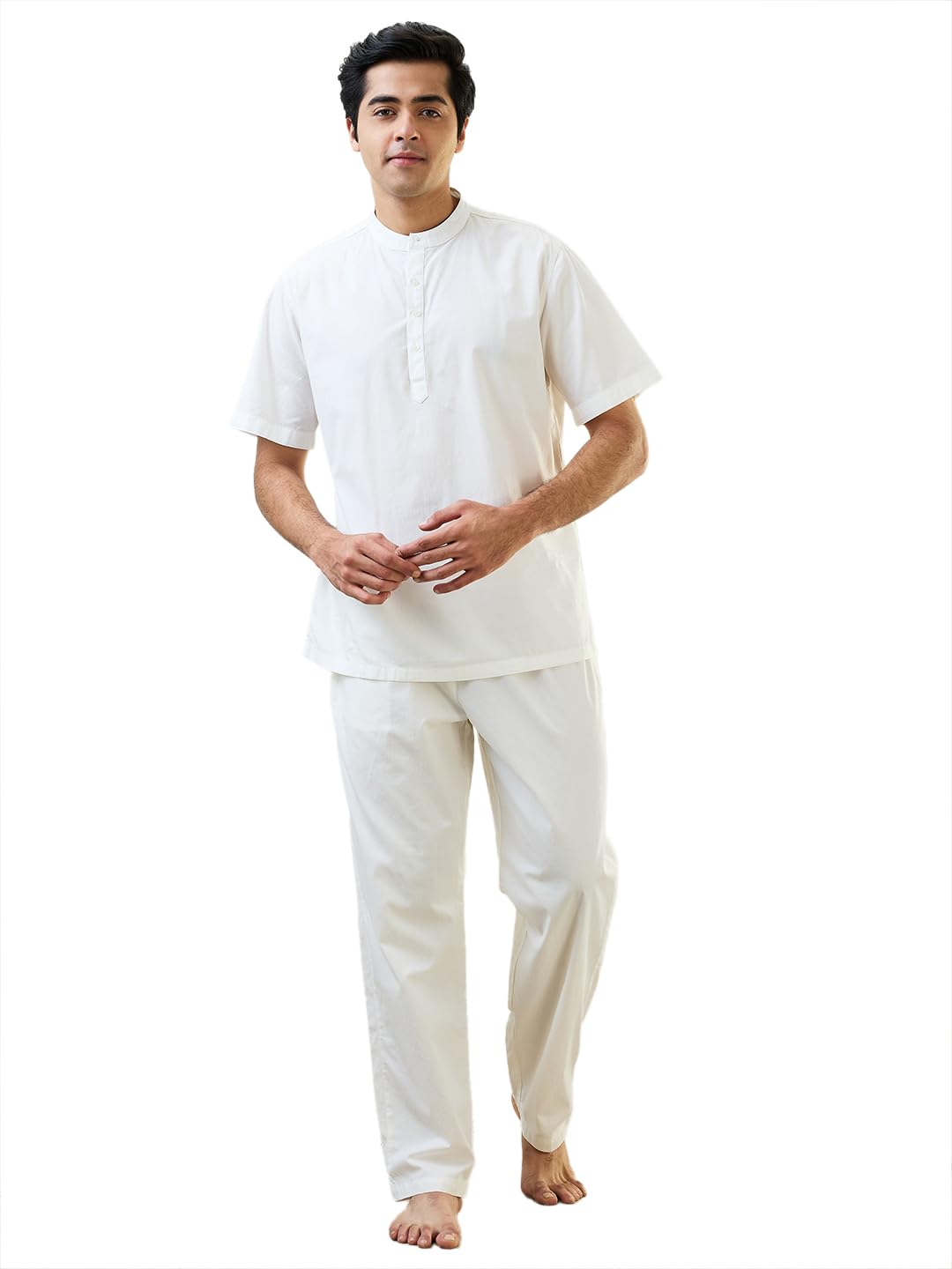 SleepZ Men Comfort Fit Solid Pattern Pure Cotton Mandrin Collar Kurta