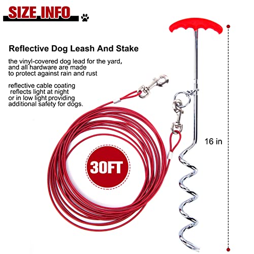 Dog Tie Out Cable And Stake 30 Ft Outdoor, Yard And Camping, For Small To Medium Dogs Up To 60 Lbs, 16" Stake, 30 Ft Cable Runner For Yard #TOP4