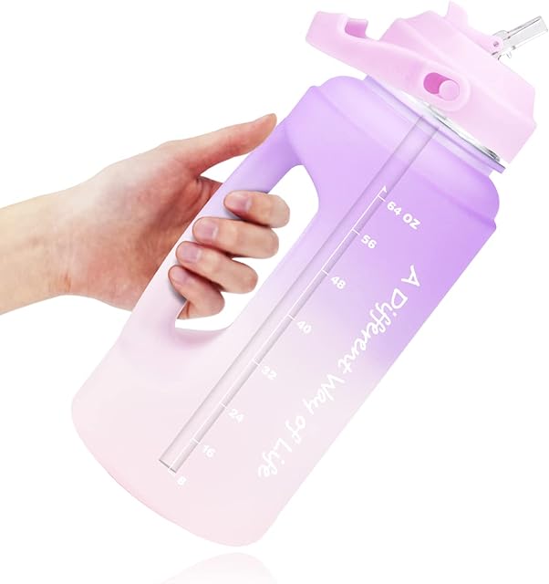 QuiFit 2.2 Litre Motivational Water Bottle with Straw - Large Reusable Sports Water Jug w/Time Marker, Drinks Bottle for Office Gym Camping Outdoor - BPA Free