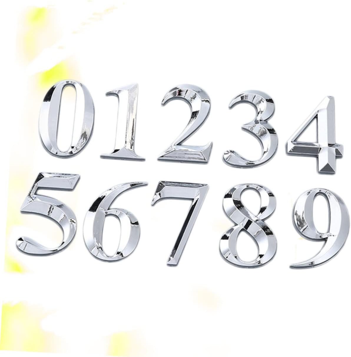 10pcs Silver Number Plaque Stickers for House Hotel Door Address Digits Sign Each Number Easy to Install Modern Design for Room Identification and Door