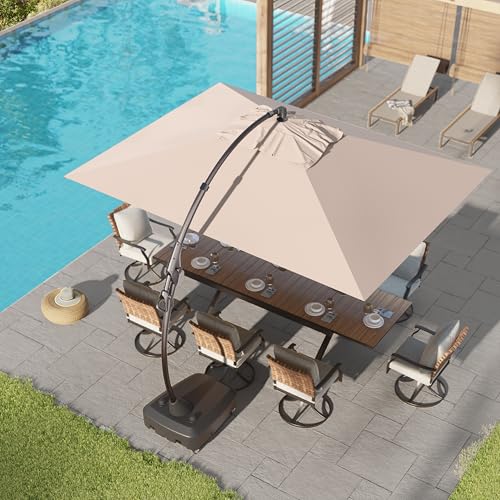 Grand patio 9x12 FT Cantilever Umbrella with Base & Cover Outdoor Aluminum Rectangle Offset Umbrellas for Deck Yard (Champagne, 9x12 FT) 9x12 FT Champagne