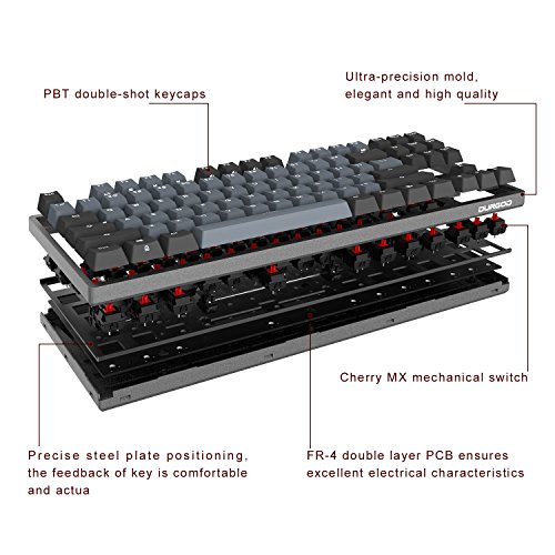 Image of DURGOD Taurus K320 TKL Mechanical Keyboard | 87 Keys Tenkeyless | USB C Wired | Doubleshot PBT Keycaps | Programmable Keys | NKRO Rollover | Windows & Mac | Cherry MX Red, Space Grey