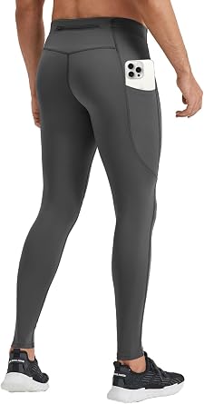 Yuerlian Mens Running Tights with 3 Pockets Cycling Pants Workout Compression Leggings Sports Pants for Men Hiking Jogging