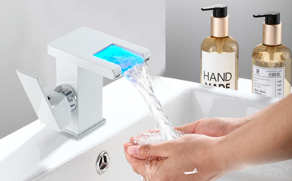 Wasserfall-Wasserhahn Für Waschbecken | Mit LED-Temperaturanzeige | Einhebel-Mischer | In Weiß Oder Schwarz | Inkl. Schläuche