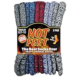 HOT FEET Toddler Warm Socks – Thermal Crew Winter Socks for Toddlers, Thick Insulated Snow Gear for Kids 5/6 Pack, 5 Marled Gripped (1)