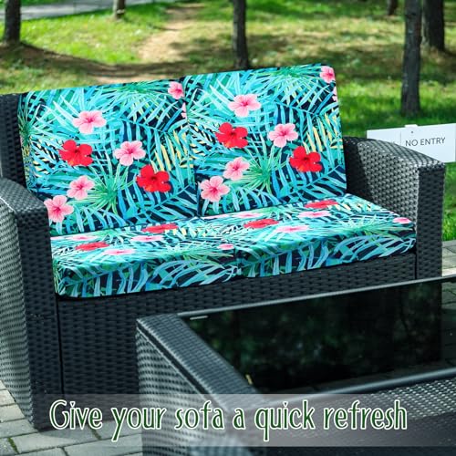 Spiareal 8 Pcs Waterproof Patio Stretch Sofa Cushion Cover, Outdoor Cushion Cover Replacement Include 4 Backrests and 4 Cushions, Sofa Seat Covers Furniture Protector (Tropical Plants) - Thumbnail 7