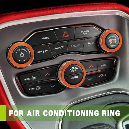 HABNVUON 3PCS AC Air Conditioner Switch Button Knob Cover, Climate Control Knob Cover, AC Switch Volume Tune Controller Aluminum Alloy Trim, Car Accessories for Challenger Durango 2015-2022 (Orange)
