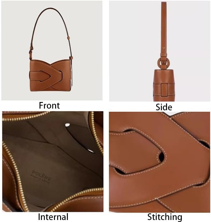 Molodo Genuine Leather Geometric Woven Crossbody Bag French - Inspired Underarm Purse for Daily Use - Image 5