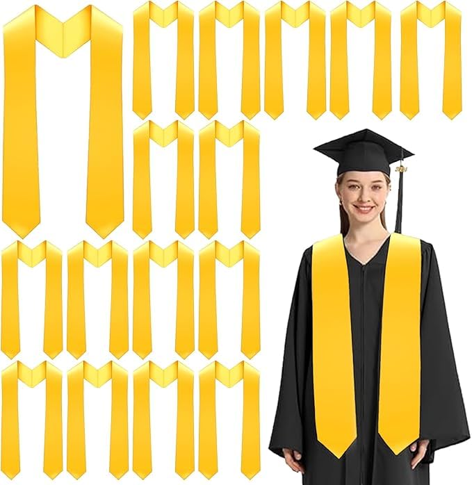 16 Pieces Unisex Graduation Stoles Plain Graduation Sash Honor Satin Stole
