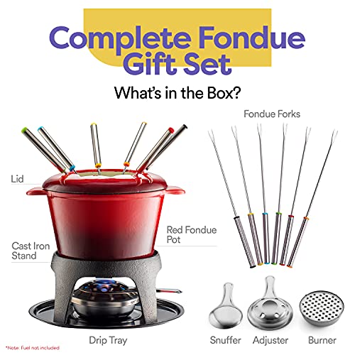 Klee 12Piece Cast Iron Fondue Set with Red Fondue Pot, 6 Fondue Forks