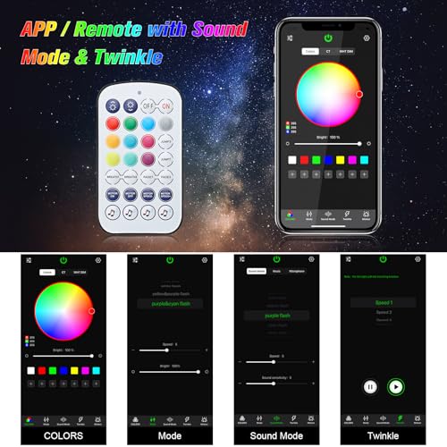 Image of CHINLY Twinkle Starlight Headliner Kit 548pcs 9.8ft 0.03in Starlights RGBW Fiber Optic Lights, APP+Remote Control Star Headliner Kit, Car Star Lights for Car Roof