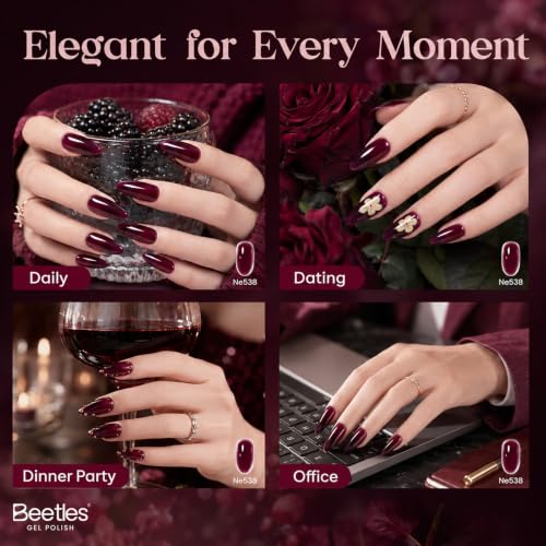 Image of Beetles Purple Gel Nail Polish - Blackberry Wine 15ML Jelly Gel Polish Neutral Deep Purple Nail Polish Sheer Translucent Wine Color Gel Soak Off UV LED French Nail Art Salon DIY Manicure Gift