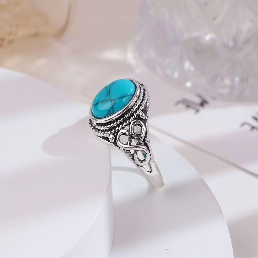 Turquoise Rings for Women Handmade Statement Ring Vintage Boho Rings Ethnic Natural Stone Minimalist Western Jewelry Gifts - Image 6