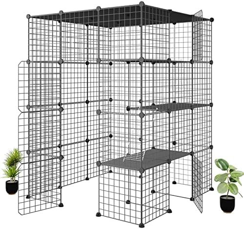 Oneluck 4-Tier 55 Inch Large Cat Cages DIY Cat Playpen Detachable Metal Wire Kennels Cat Crate Exercise Extra Place Ideal for 1-2 Cat