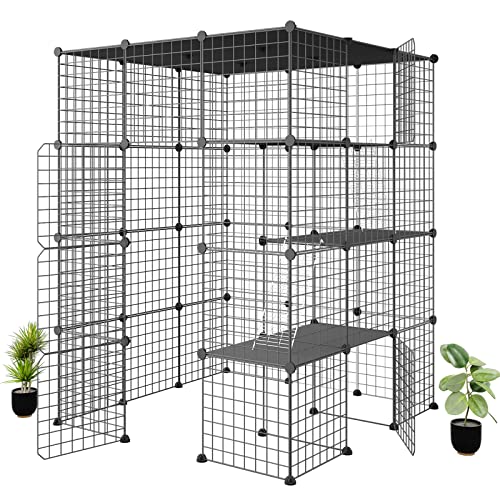 Oneluck 4-Tier 55 Inch Large Cat Cages Diy Cat Playpen Detachable Metal Wire Kennels Cat Crate Exercise Extra Place Ideal For 1-2 Cat #TOP19