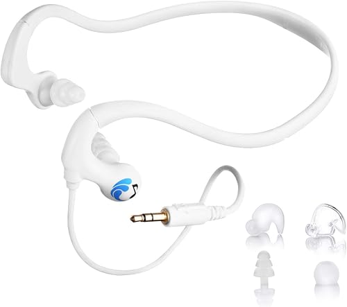 HydroActive Auriculares impermeables de cable corto premium (conector de 0.138 in con cable) con 11 auriculares en 4 estilos (se requiere compra de
