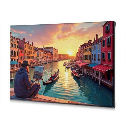 MZBS Room Decor A Painter Captures Venice'S Sunset Beauty. Canvas