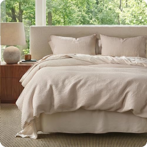 Image of Bedsure Cotton Duvet Cover King Size - 100% Cotton Waffle Weave Linen Duvet Cover, PureWoven Textured Breathable Bedding Comforter Cover for All Season, 1 Duvet Cover Only 104 inchx90 inch