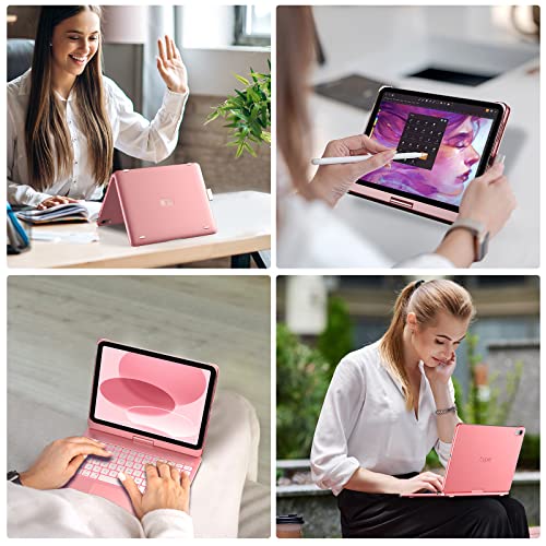 Image of typecase Touch iPad 11th 10th Generation Case with Keyboard (11 inch 2025, A16 & 10.9 inch 2022) - 360 Rotatable, 11-Color Backlit, Multi-Touch Trackpad, Pencil Holder, Thin & Light - Rose Gold