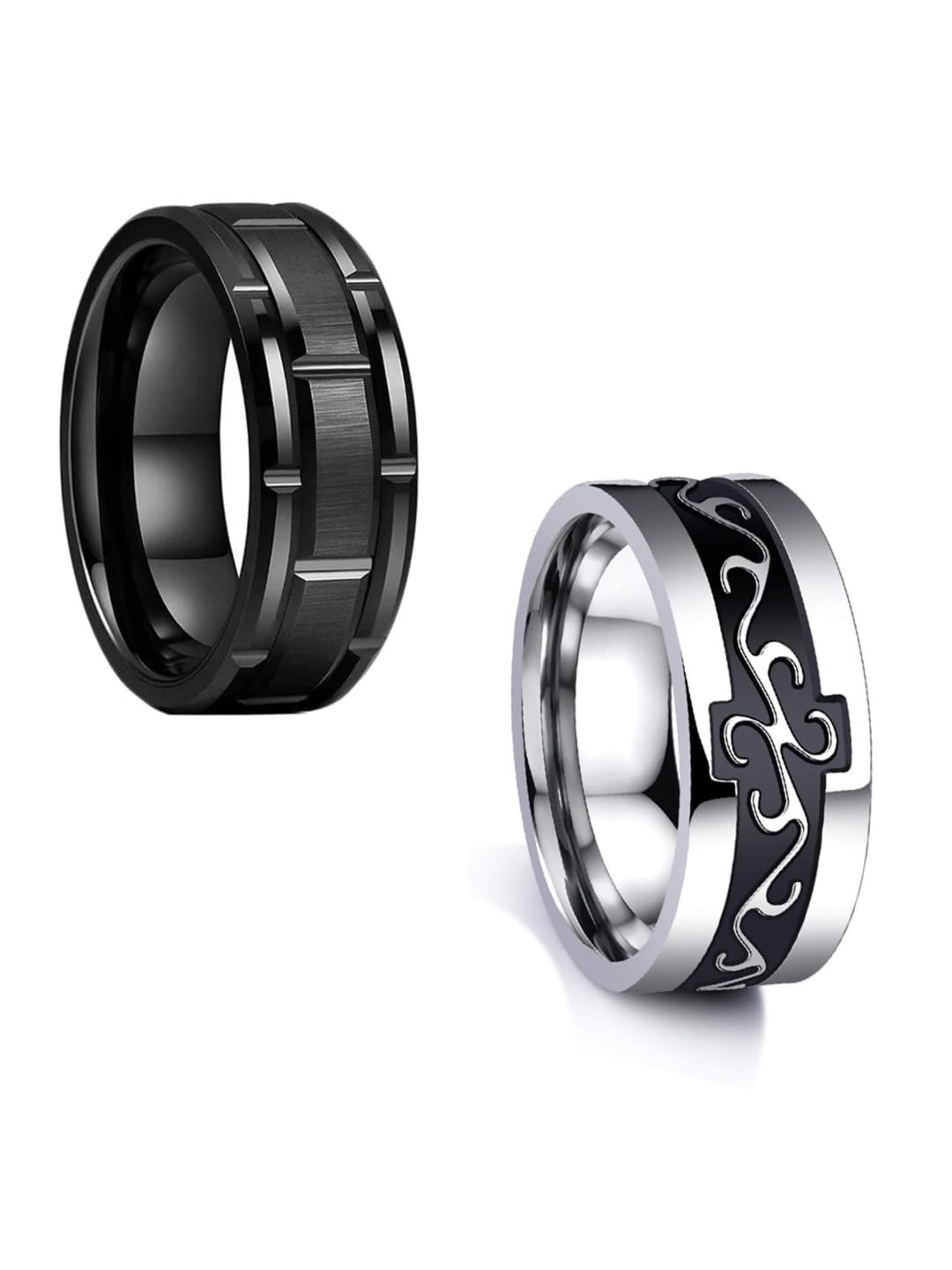 fabula Jewellery Combo of 2 Black & Silver Stainless Steel Ring for Men and Boys - Brick & Celtic Design (RSSK19-RSSK20_Z1)- For Men & Boys Stylish Latest-picture-2