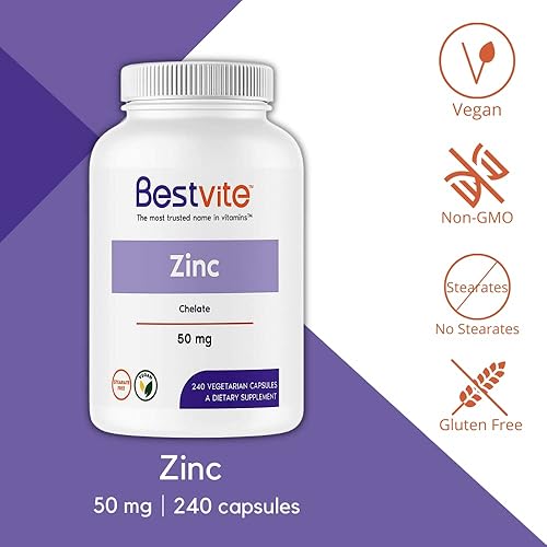 Miniatura 3 de Quelato de zinc 50 mg (240 cápsulas vegetarianas) - Sin estearatos - Sin fosfato dicálcico - Vegano - Sin OMG - Sin gluten