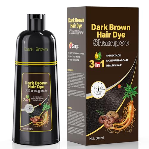 Dark Brown Hair Dye Shampoo Haarfarbe Dunkelbraun 3-in-1 für Männer & Frauen, Natürliche Pflanzenfarbe, Grauabdeckung & Pflege, Sofortige Farbergebnisse, Langanhaltendes Haarfärbeshampoo, 500 ml