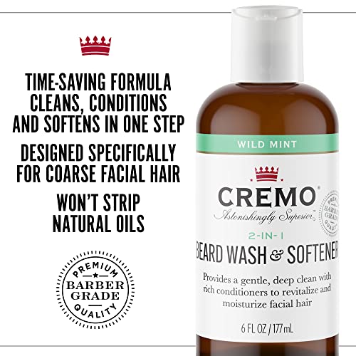 Cremo 2-In-1 Mint Blend Beard Wash & Softener, Cleans And Conditions All Lengths Of Facial Hair, 6 Oz. #TOP2