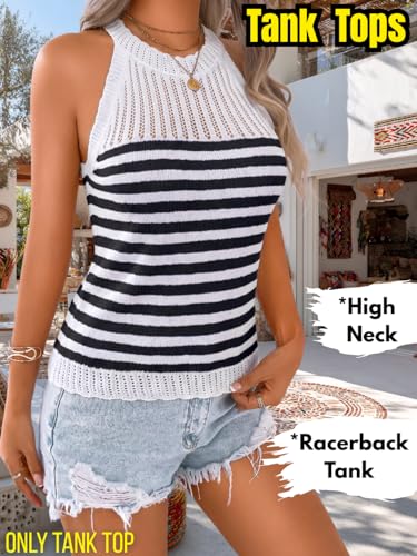 Image of ChiaoLezhee Women's Summer Knit Tank Tops, Racerback High Neck Lightweight Sweater Vest, Dressy Casual Outfits