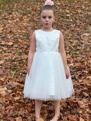 Satin Lace Tulle Flower Girl Dresses for Wedding Kids Princess Pageant Dress Pearls Bow Prom Ball Gowns Tutu Dress2