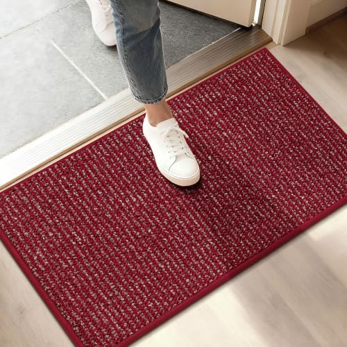 Image of BEQHAUSE Dirt Trapper Door Mat 17 inch x 30 inch, Non-Slip Doormats, Red