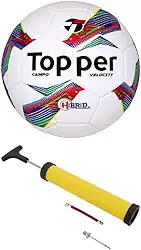 Bola Futebol Campo Topper Velocity Hybrid Oficial Profissional Tamanho 5 Costura Híbrida Durável + Bomba Ar de Encher | Ideal para Treino, Jogo e Treino.