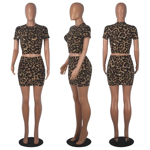 Image of PORRCEY Women Sexy Casual 2 Piece Leopard Cheetah Print Mini Dress